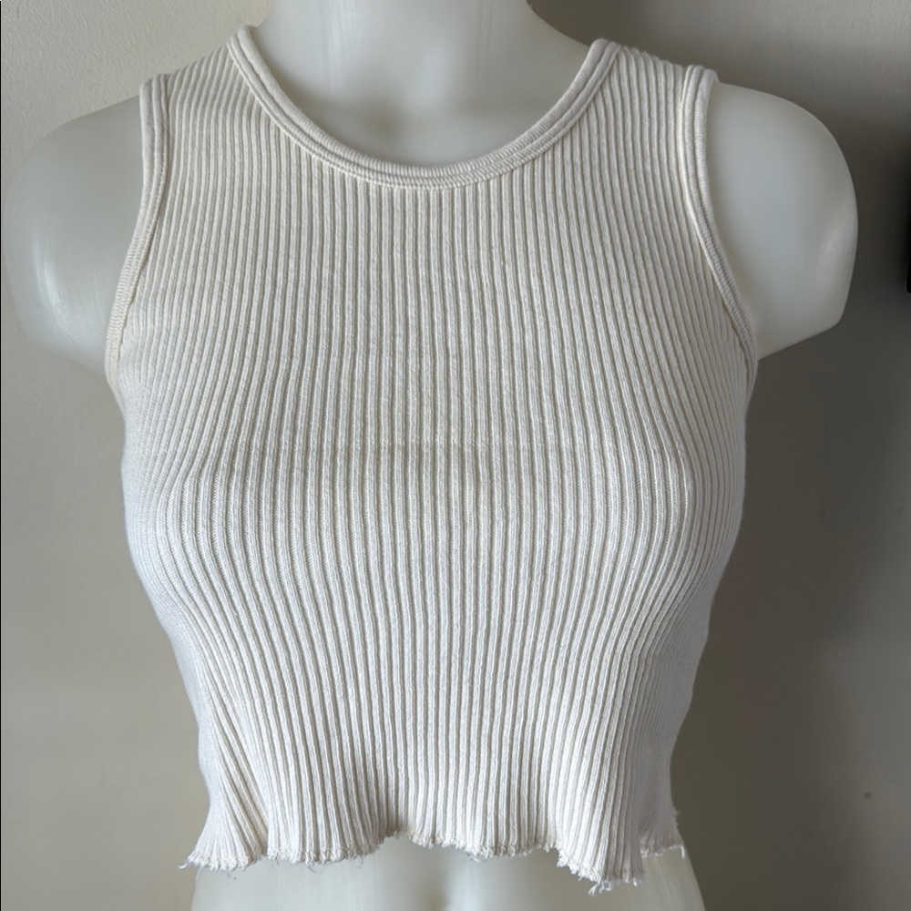 Brandy Melville Sleeveless Ribbed Knit Top Cream